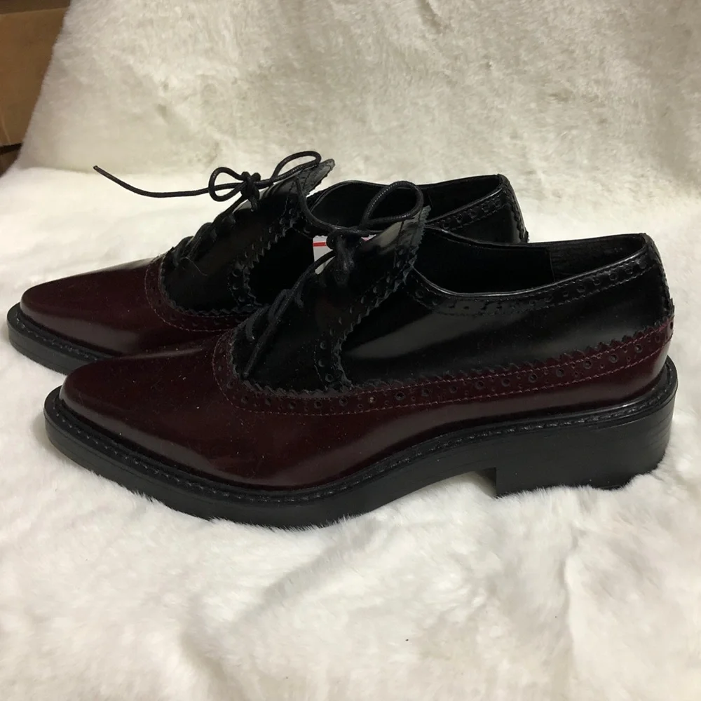 LAST NWT ZARA REAL LEATHER OXBLOOD WINGTIP BROGUES POINTED TOE - Picture 6 of 11